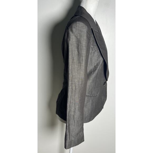 Lafayette 148 Womens Size 6 Wool‎ & Linen Blazer Stretch Single Button Front Tan - Picture 4 of 12